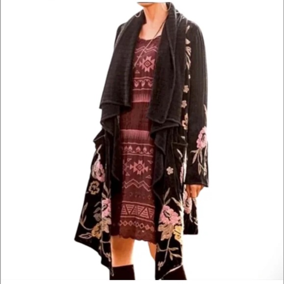 Johnny Was Sweater Biya Floral Embroidered Boho Duster Cardigan Wrap size Large - Picture 1 of 16